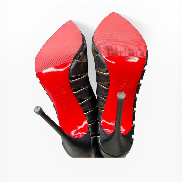 Christian Louboutin Black Leather Cutout Heeled Boots Size 38 - Picture 5 of 11